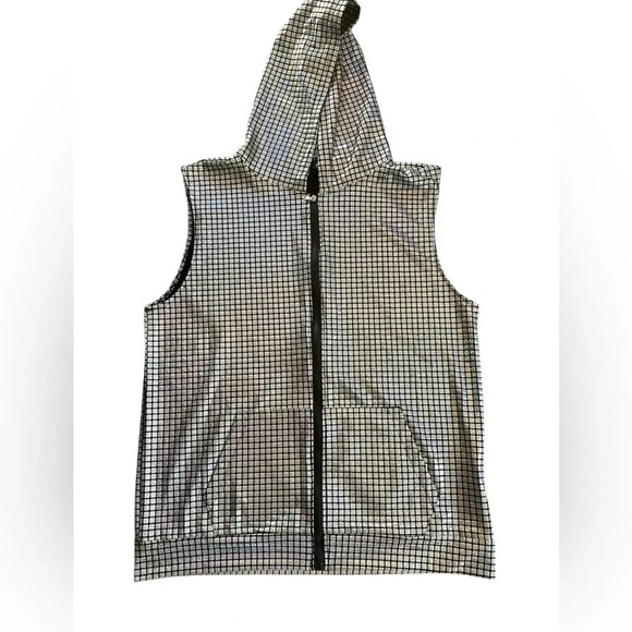 ZeroYaa Men’s Silver Sequin Metallic Grid Zip Hoodie Vest Size Large - Picture 1 of 7